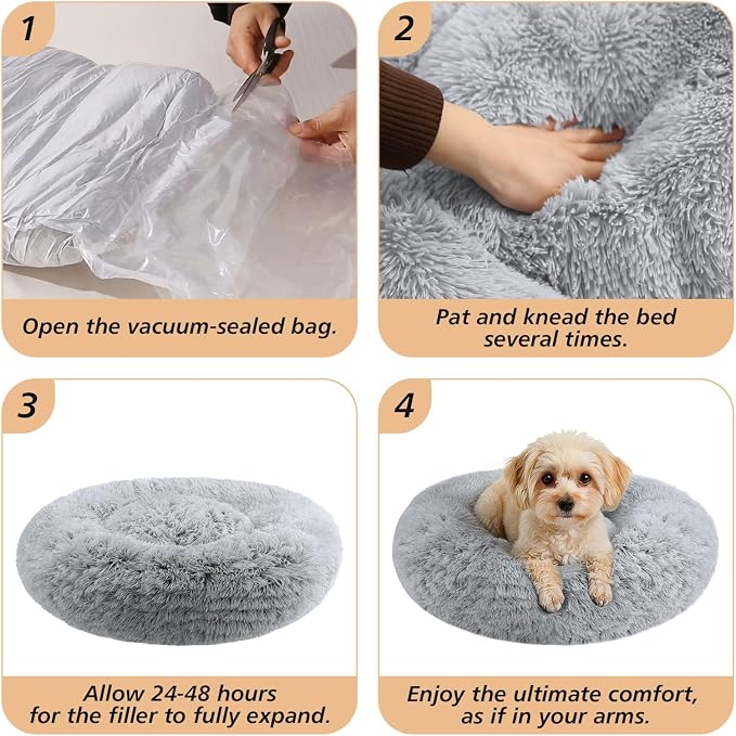 JOLLYVOGUE 27" Calming Donut Dog & Cat Bed, Smoke Grey