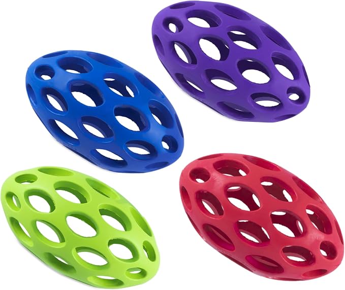 JW Pet HOL-ee Football Dog Puzzle Ball, Medium 6.5in, Natural Rubber Toy