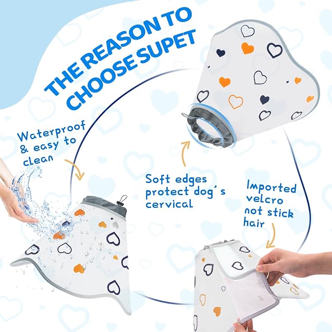 Dog Cone After Surgery - Soft, Comfortable, Adjustable Recovery Collar for Large, Medium, Small Dogs - Stop Licking with Soft Protect Edge (Love, S)