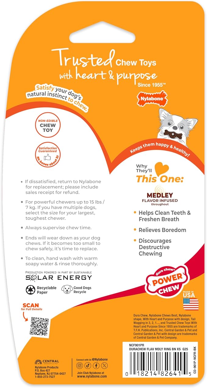 Nylabone Power Chew Ring Bone Dog Chew Toy, Flavor Medley, X-Small | Durable chew toys, long lasting, discourages destructive chewing, teeth-cleaning textures, for dogs up to 15 lbs