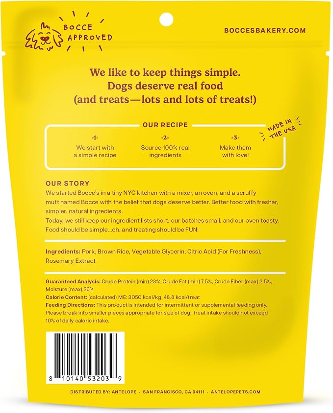 Bocce's Bakery Pork Press Jerky Protein Cuts Dog Treats – Natural & High-Protein, Wheat-Free, Made with Limited and Real Ingredients – Baked in The USA with No Added Salt or Sugar, 5oz