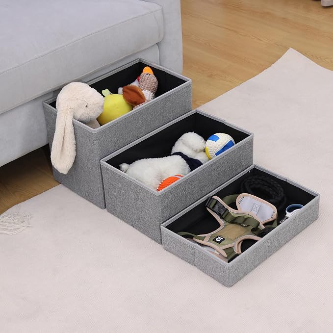 Foldable Dog Stairs/Steps 2-Tier Pet Steps Storage and Adjustable Steps for Small Medium Dogs Pet Steps Storage Stepper for High Beds Sofa Pet Dog Cat (3 Step-Light Grey)