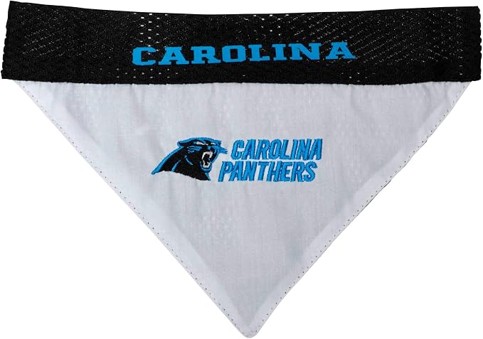 NFL DOG BANDANA - CAROLINA PANTHERS REVERSIBLE PET BANDANA. 2 Sided Sports Bandana with a PREMIUM Embroidery TEAM LOGO, Small/Medium. - 2 Sizes & 32 NFL Teams available