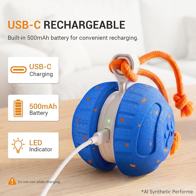 Pamlulu Interactive Dog Toys for Small & Medium Dogs, Rechargeable Motion Activated Rolling Dog Ball with 2 Speed Modes, Touch to Wake, USB-C Automatic Moving Ball for Indoor Boredom Relief
