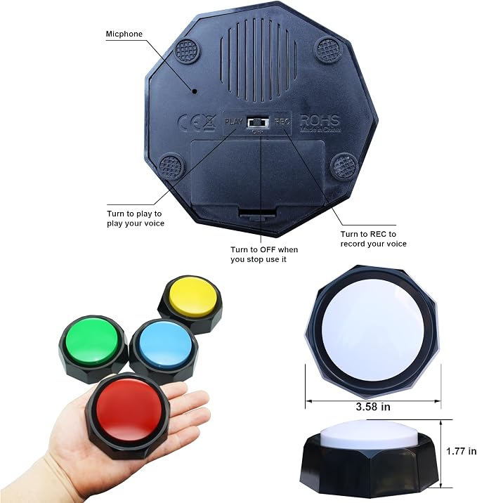 Recordable Buttons, Pack of 4, with Mat