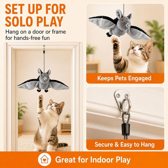 Flying Bat Dog Toy, Flying Bat Toy for Dogs & Cats with Flapping Wings and Chirping Sound, Motion-Activated Interactive Pet Toy for Hanging, Ground and Indoor Chase Play (1PC)