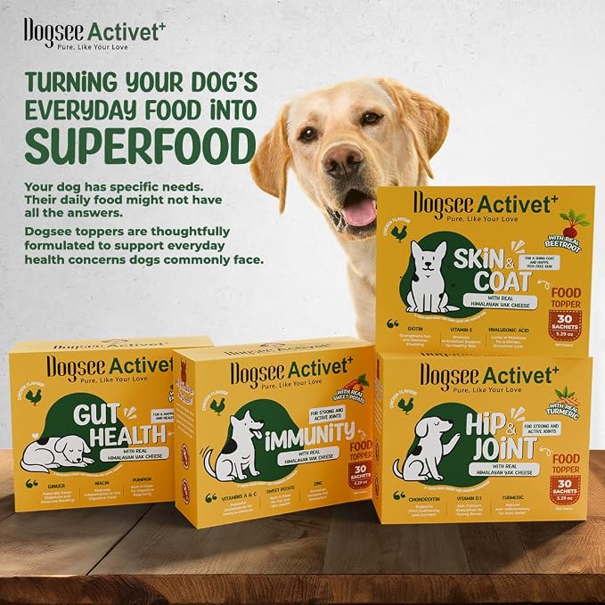 Dogsee Activet+ Freeze Dried Dog Food Topper with Yak Cheese Powder, Dog Supplement for Multi Vitamin, Boosting Immunity, Supports Growth, Improve Overall Health & Digestion (30 Sachets)