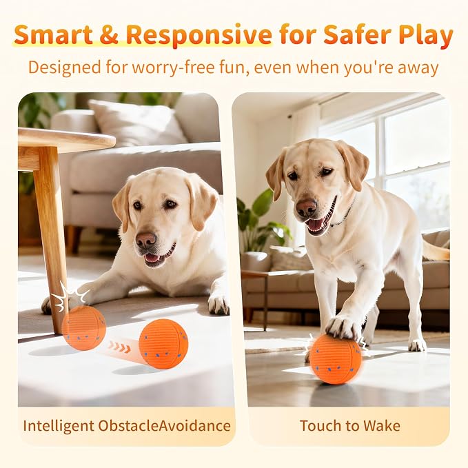Smart Interactive Dog Toys, Interactive Dog Ball with IPX7 Waterproof, E-TPU Material, Low Noise, Automatic Moving/Bouncing/Rotating for Medium and Large Dogs Indoor & Outdoor Stimulation