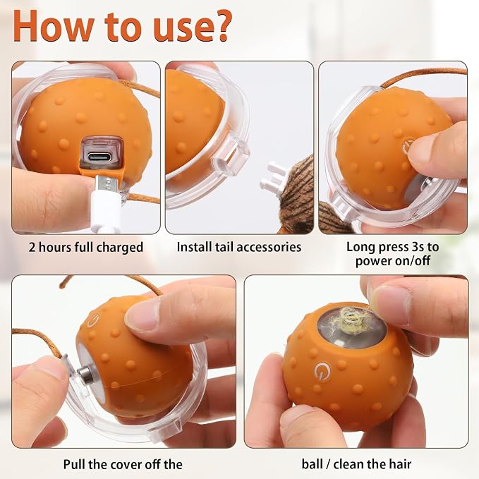 Oxawo Cat Toys Interactive Self Rolling Cat Balls Mouse | Squeaky Motion Activated Cat Toys Fast on Carpet, Rechargeable, 3 Modes for Indoor Cats