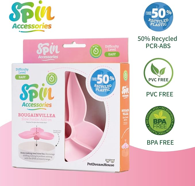 PetDreamHouse Spin Slow Feeder Bowl Insert for Dogs - Interactive Dog Food Puzzle Accessory for Slow Eating, Mental Enrichment, & Digestive Health, Bougainvillea, Pink