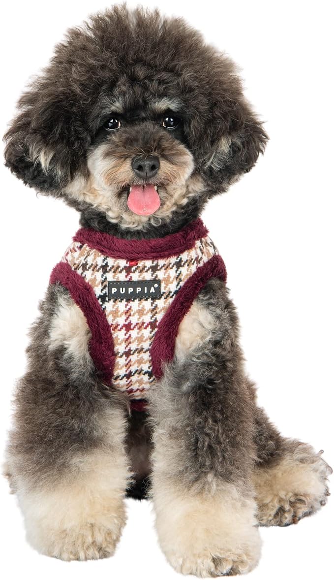 Puppia Kent Vest Dog Harness Step-in Warm Winter Houndstooth Pattern for Small and Medium Dog, Wine, Large