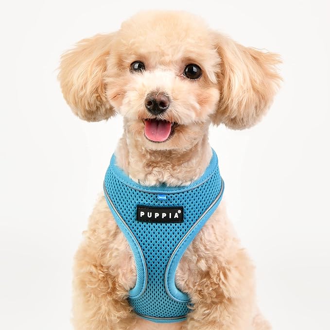 Puppia Soft Dog Harness Pro No Choke Over-The-Head Reflective Straps Triple Layered Breathable Mesh Adjustable Chest Belt and Quick-Release Buckle, Sky Blue, Large