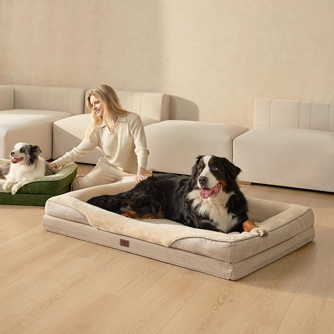 EHEYCIGA Orthopedic Memory Foam Dog Bed - XL 48x35in, Beige