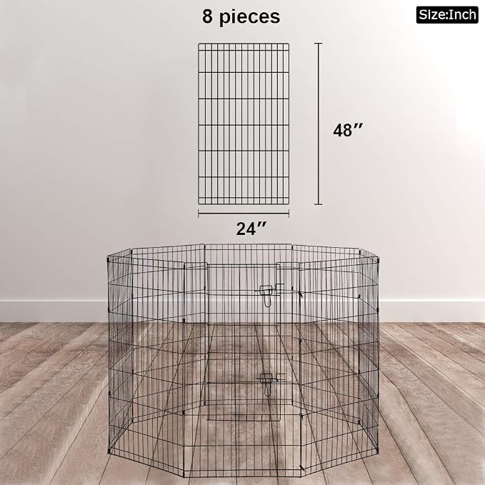 BestPet | Foldable Dog Playpen | 48 Inch, 8 Panels | Metal Pet Exercise Pen | Indoor Outdoor Portable Dog Fence with Door | Removable, Rust-Resistant Secure Pet Kennel | Easy to Assemble