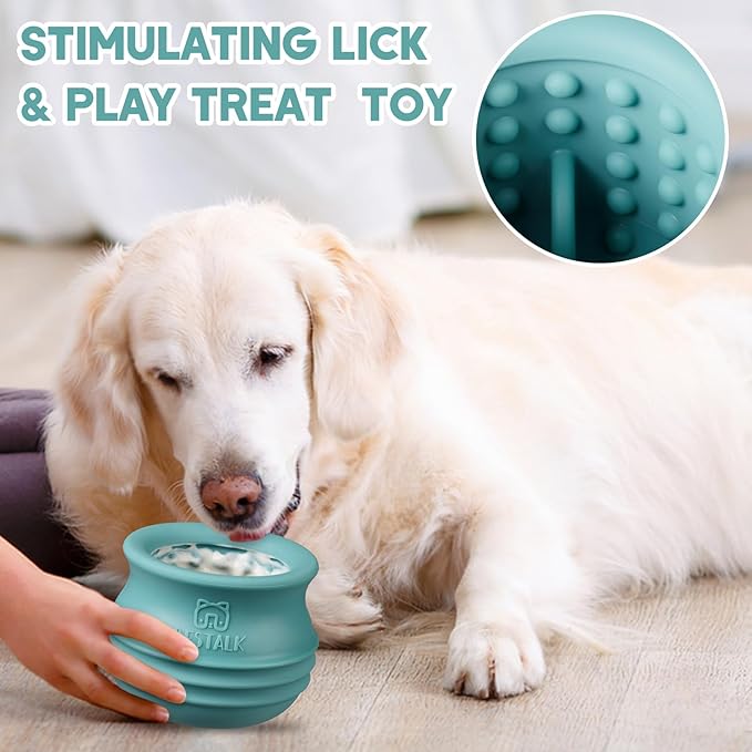 Dog Enrichment Treat Toy, Long-Lasting Wobbly Interactive Freeze Lick Toys for Dogs, Stuffable Puzzle Feeder Toy for Boredom, Silicone Treat Dispensing Chew Toy (Teal Blue,S)