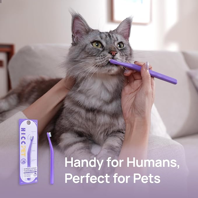 HICC PET Toothbrush for Cats & Small Dogs, Vet-Recommended Ergonomic Pet Toothbrush for Easy Teeth Cleaning, Gentle on Gums, Cat & Dog Dental Care, Improves Oral Hygiene. Toothpaste Not Included