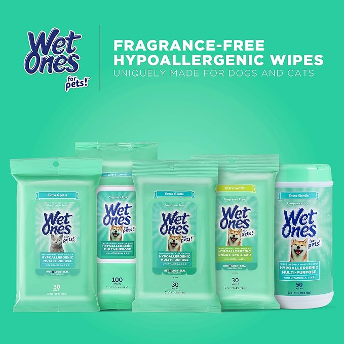 Wet Ones for Pets Hypoallergenic Multipurpose Grooming Wipes, Canister, 50 Count