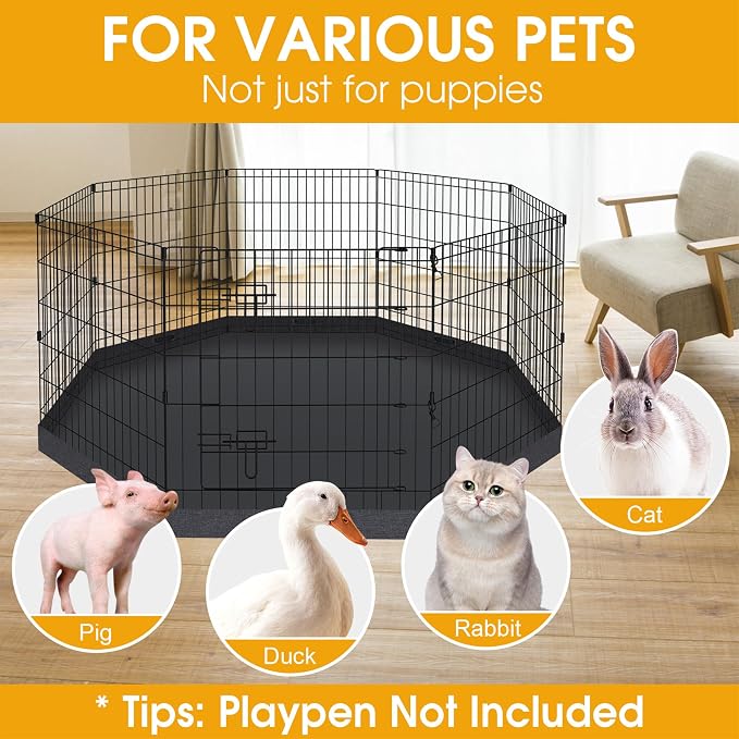 Dog Playpen Bottom Pad Cover Only, Black Replacement Floor Liner for 8-Panel 24 Inch Pet Playpen, Washable Bottom Tray Cover for Small Medium Dogs, Indoor Outdoor Use, Playpen Not Included
