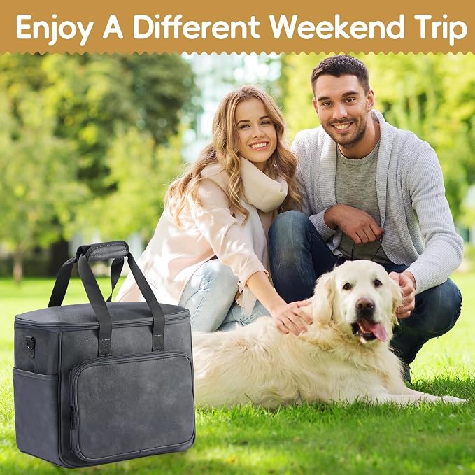 Lasaviin Leather Dog Travel Bag with Food Containers & Bowls