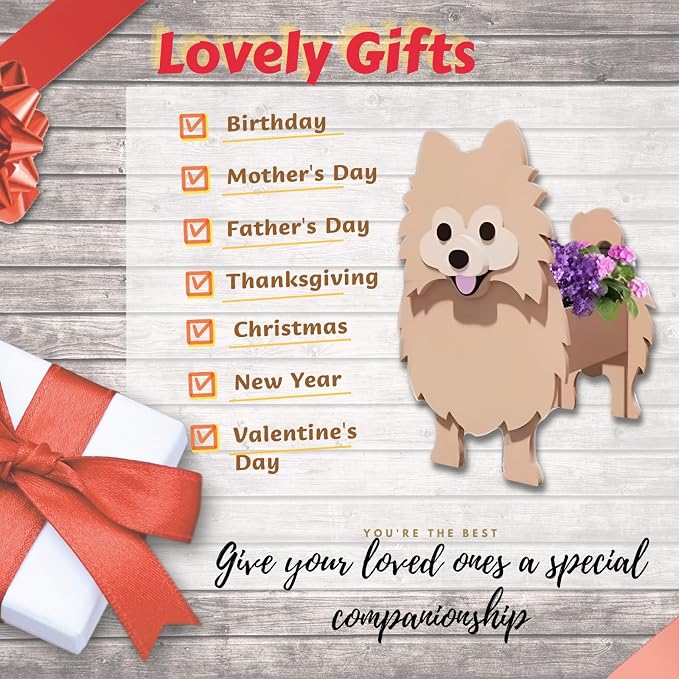 Brown Pomeranian Dog Planter Pots, Animal Shaped Flower Pot