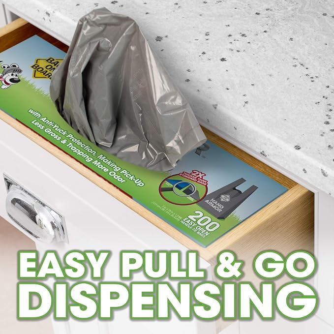 Bags on Board Dog Poop Bags - Extra Thick Waste Pickup Bags with Easy Tie Handles - Easy Dispensing Drawer Pack - 200 Count