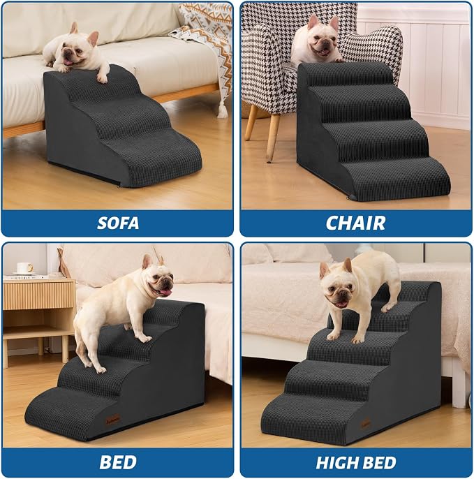 Aodisman 5-Step Dog Stairs and Ramp for High Bed, Non-Slip Sturdy Pet Steps for Small Dogs and Cats,22.2" H, Black