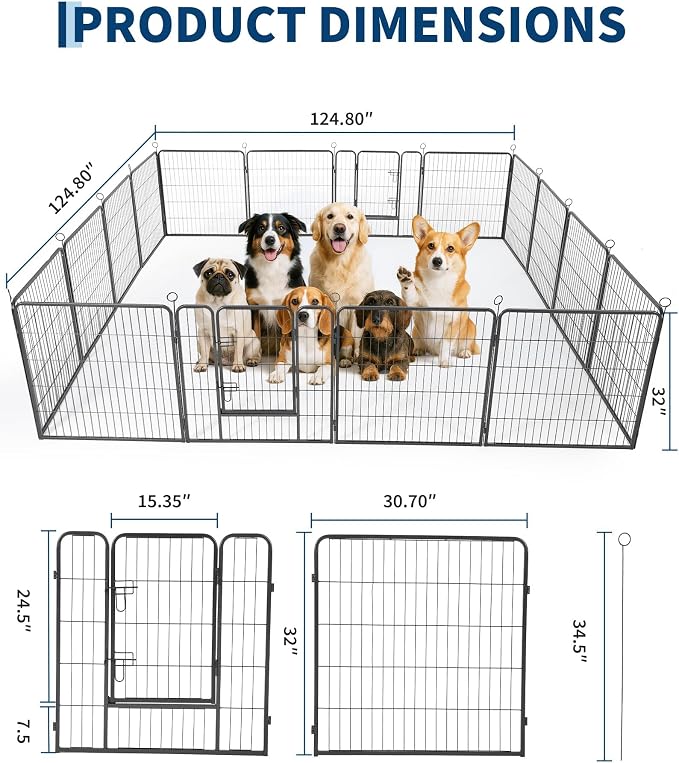Anti-Rust Dog Playpen, 32in 16 Panels, Secure Gate