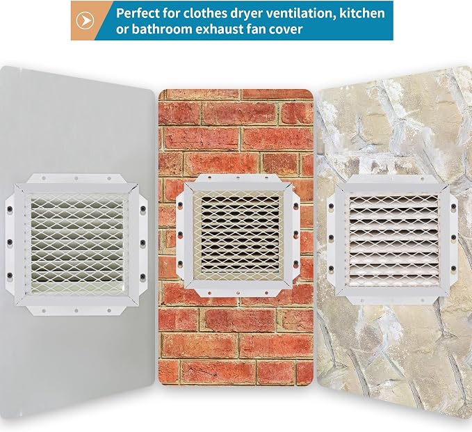Dryer Vent Cover Guard 7" L x 7" W x 5" H, Metal Dryer Vent Mesh Screen, Dryer Vent Protector for 3" to 4" Dryer Ventilation and Bathroom Exhaust Fan Cover (White)
