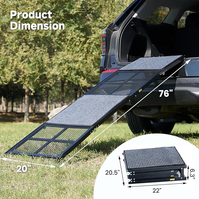 Dog Ramp for Car, 76" x 20" Extra Wide Pet Ramp for Large Dogs, Non-Slip Dog Ramp with 2 Removable Hook & Loop Pads for SUV, Truck & High Vehicles