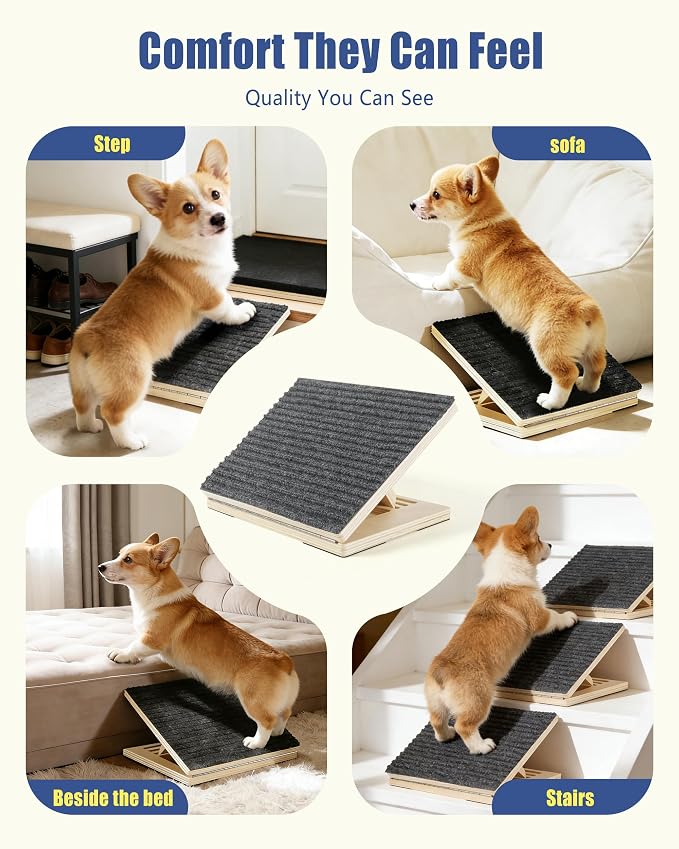 Dog Ramp for Stairs, 6 Pack Wooden Dog Stair Ramps for Small Dogs Only, Foldable Non-Slip Pet Ramp for Longer Indoor Stairs, Adjustable Step Support for Senior & Short-Legged Pets