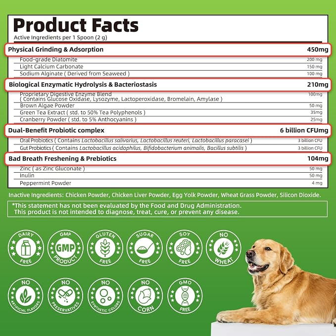 Dog Dental Powder, Teeth Cleaning Powder, Plaque & Tartar Off, 75 Servings