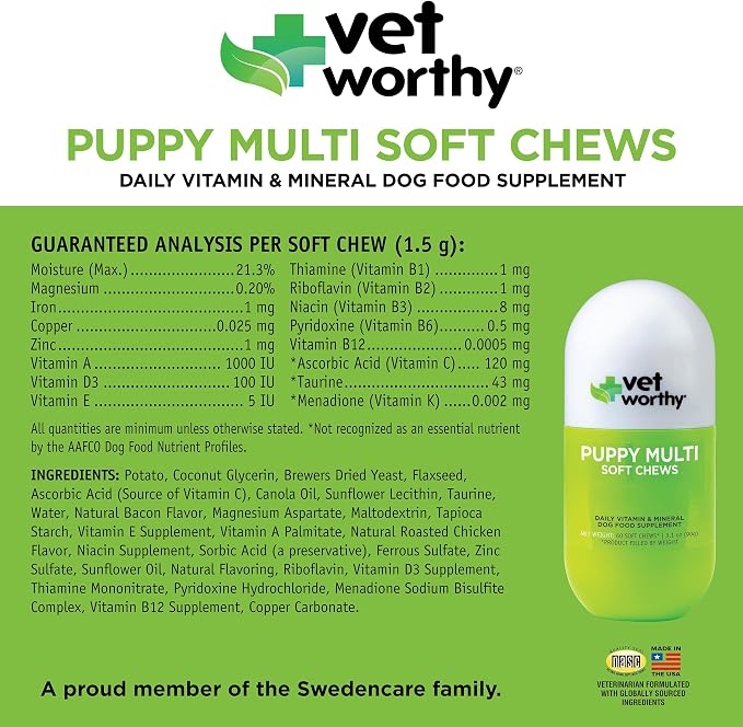 Vet Worthy Puppy Multi Soft Chews - Daily Multivitamin for Dogs - 60ct