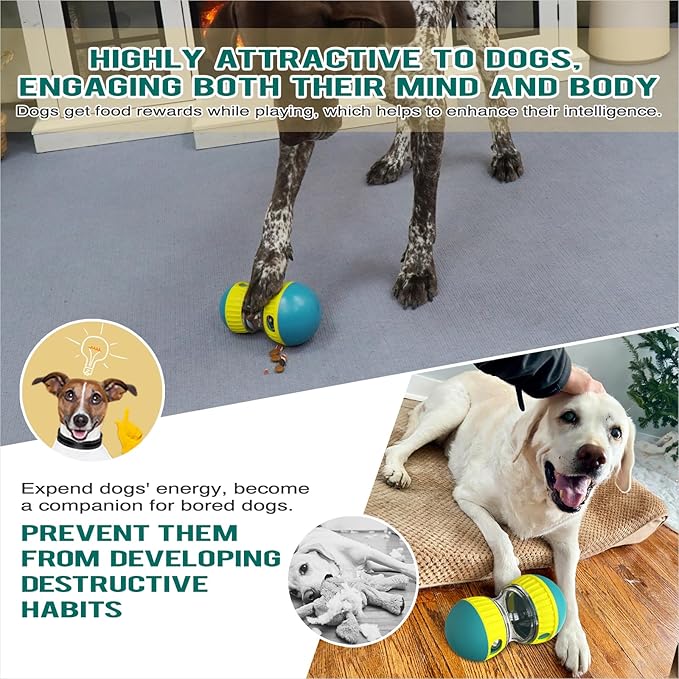 Interactive Food Puzzles Ball for Dogs, Adjustable Treat Dispensing Dog Puzzles Feeder Slow Feeding to Keep Them Busy,Stimulating Dog Toys Suitable Mediu and Larger Dogs(XL Blue)