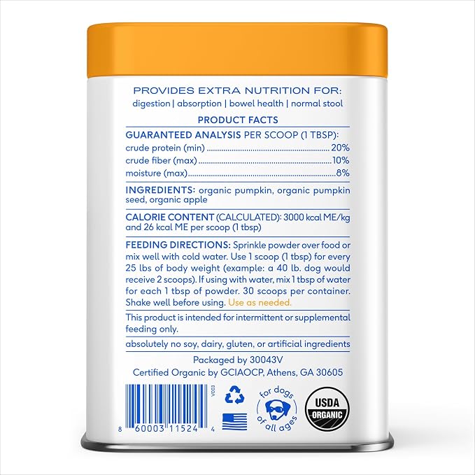 Native Pet Pumpkin for Dogs - Organic Dog Food Topper Powder - Promotes Firm Stools, Supports Digestive, Bowel Health & Nutrient Absorption - USDA Organic, Rich in Fiber with Real Pumpkin - 30 Scoops