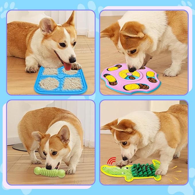MRSOHRET 9 PCS Interactive Dog Puzzle Toy Set, Mentally Stimulating Dog Enrichment Toys for Small to Medium Smart Dogs, Includes Lick Mat with Suction Cups and Snuffle Mat for Dogs