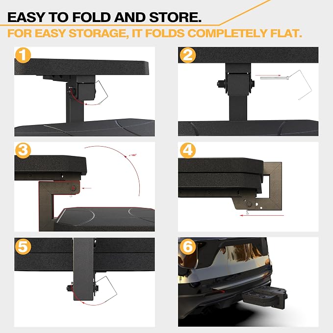 Dual-Step Foldable Pet Hitch Step, Foldable Two-Tier Flip-Out Dog Stairs Fits 2" Hitch Receiver, Dog Ramp Steps for Car, Truck & SUV Hitches, Heavy-Duty Alloy Frame & HDPE Non-Slip Surface