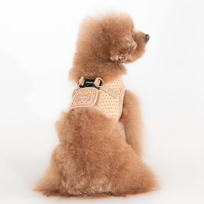 Puppia Dotty Dog Vest Harness B (Step-in) Fashionable Polka Dot Pattern Spring Summer Harness for Small Dogs, Beige, Large