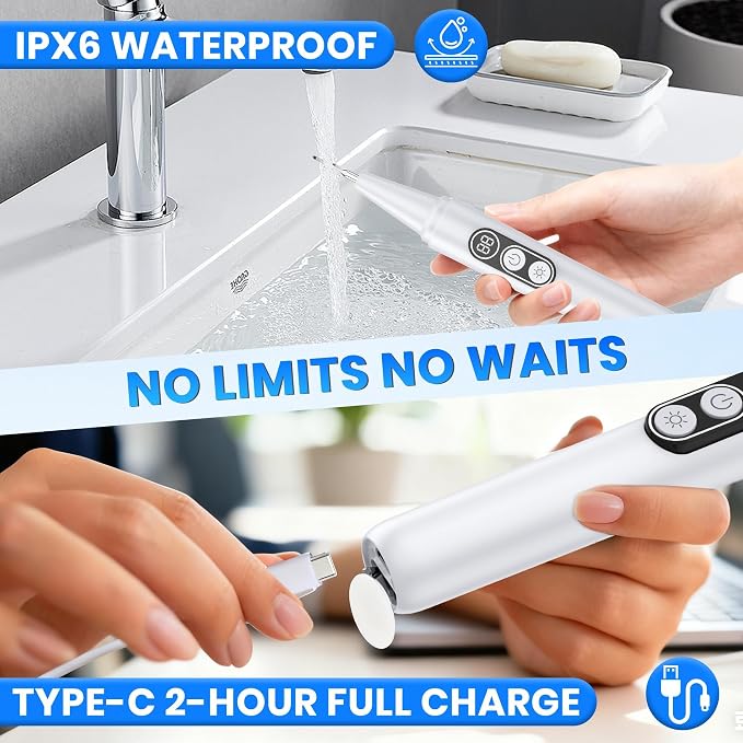 Dog Plaque Remover with UV Sanitizing Chamber,6 Modes,Waterproof | Built-in UV Sanitizing Storage Chamber,Stores & Sanitizes Metal Tips After Use,6 Cleaning Modes for Different Needs