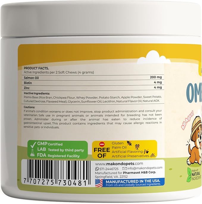 Omega 3 for Dogs Fish Oil Salmon Treats. Dog Skin & Coat Support 120 Chews
