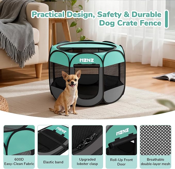 Dog Cat Playpen, Portable Small Animal Playpen Crate Indoor for Dogs Cats Rabbits, Foldable Guinea Pigs Bunny Cage Enclosure for Outdoor, Pop Up Dogs Cats Tent Kennel with Carrying Case, Blue