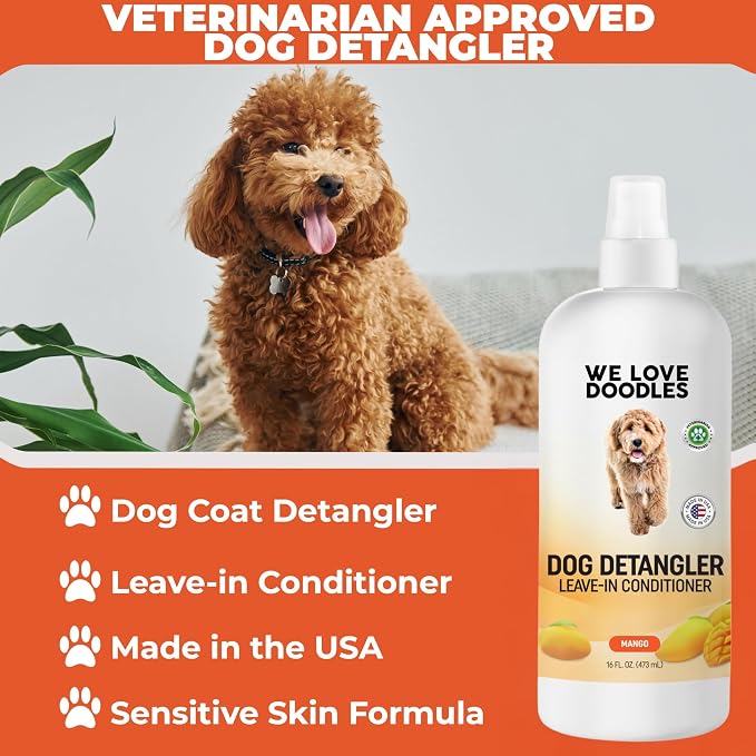 Dog Detangler Spray, Leave-in Conditioner Spray for Dogs, Mango, USA, 16 OZ | Best Detangling & Dematting Spray for Dogs, Tangled & Matted Hair Remover for Goldendoodles, Doodles & Poodles, Made in USA