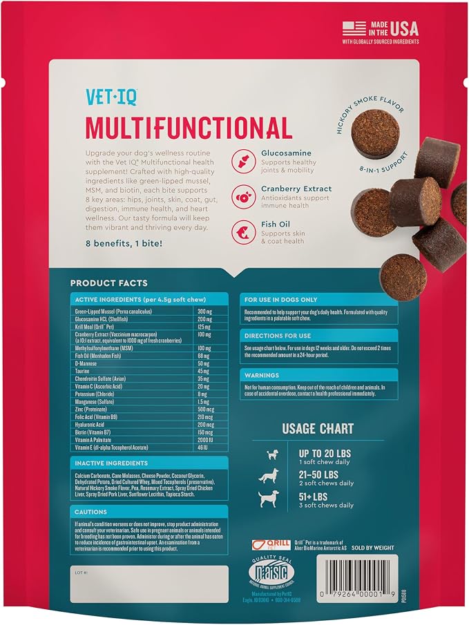 VetIQ Multivitamin for Dogs, Brain, Immune & Digestive, 90ct | Supports active brain function, immune & digestive health; daily multivitamin chew; hickory smoke flavor; made in USA