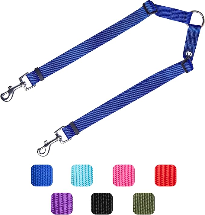 Blueberry Pet Essentials Durable Classic Double Dog Leash Coupler, Royal Blue, Medium/Large, Dual Walking & Training Leashes for Two Dogs