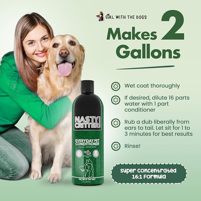 Nasty Critter! by Girl With The Dogs - Made in USA - Everyday Deep Cleaning Dog Conditioner for 8 Weeks and Up, 16 oz