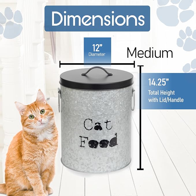 Large 60lb Dog & Medium 30lb Cat Pet Food Storage Canister with Scoop – Durable & Airtight for Freshnesss, Minimalist Design & Recyclable, Metal Container (Combo - Large Dog Bin & Med Cat Bin)