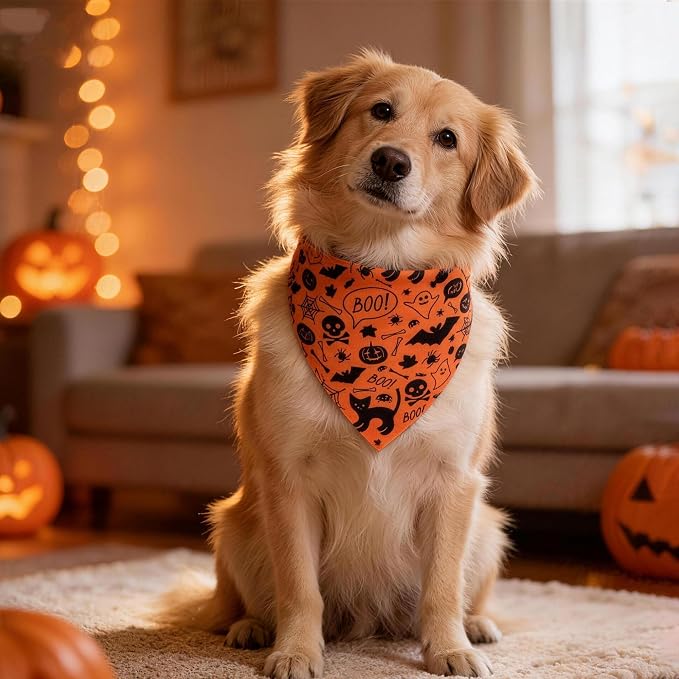 Halloween Dog Bandana, Pumpkin, Large, Medium, Orange