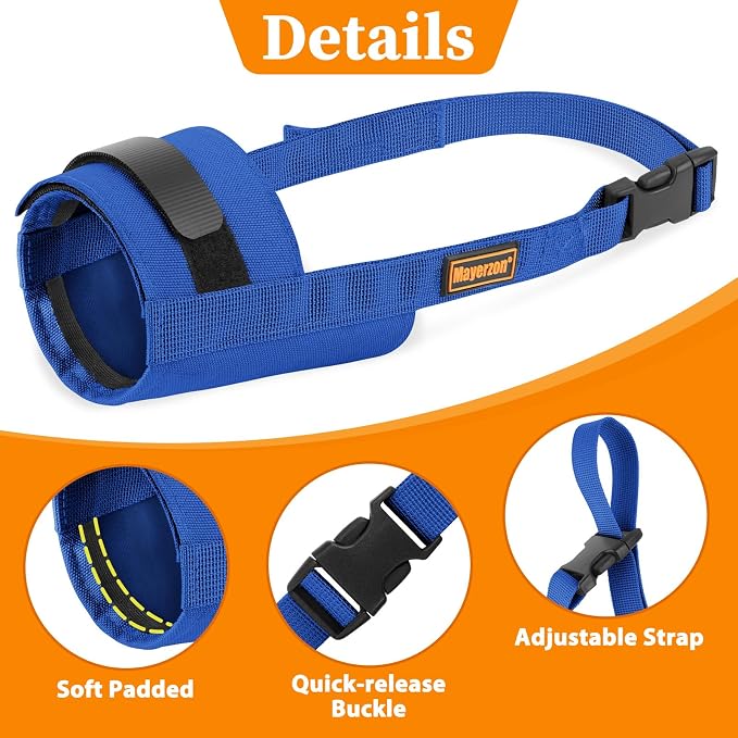 Adjustable Dog Muzzle, Fabric Medium Large Dog Muzzle Anti Biting | Soft & Sturdy, Prevents Fierce Barking Chewing, Grooming Walking Vet Visits Nail Care Use, Allows to Pant & Drink | Blue, L