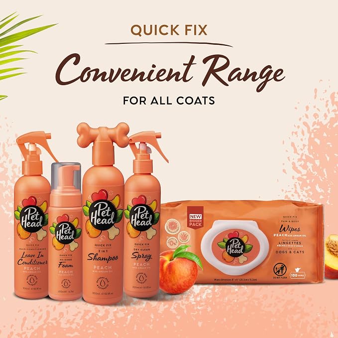 Pet Head Quick Fix Leave-in Conditioner Spray for Dogs | 10.1 fl oz. | Peach Scent | Repairs, Detangles and Softens Fur | Detangling Spray | For Grooming Wet or Dry Dog Coats | No Rinsing Required