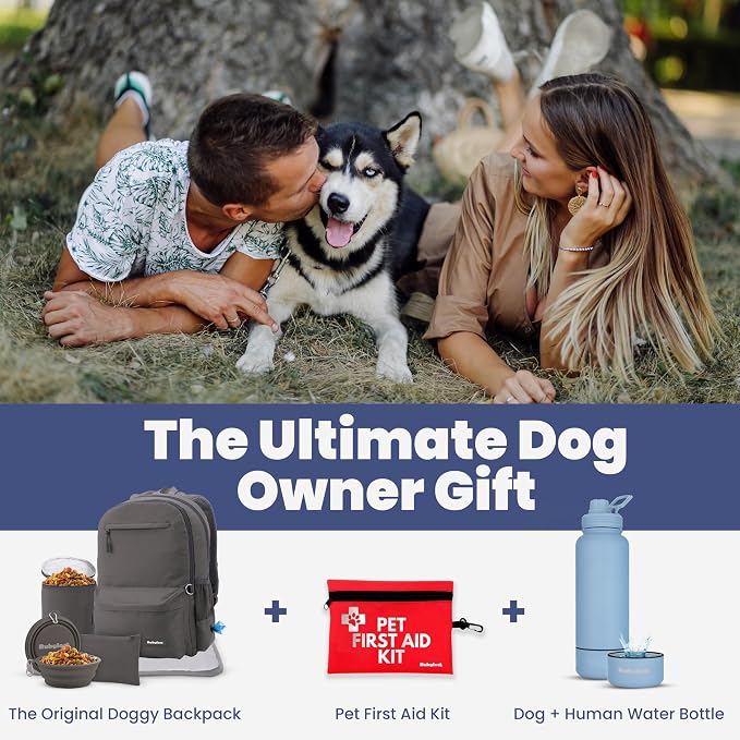 rubyloo Dog Travel Bag with Bowls, Treat Pouch & Food Container, Dark Grey