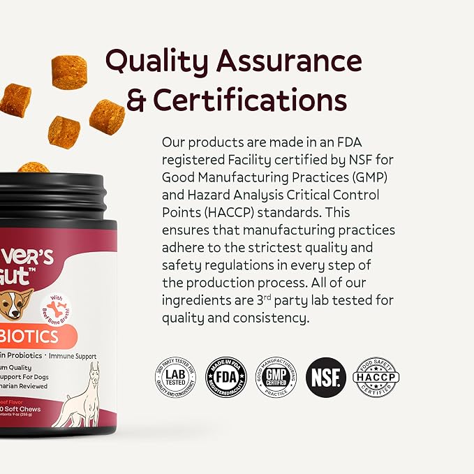 Oliver's Gut Probiotics for Dogs, Digestion Health · 6-Strain Probiotics · Immune Support. Papaya & Pumpkin Powder. Beef Bone Broth Powder. Gut Health. Beef - 120 Count.